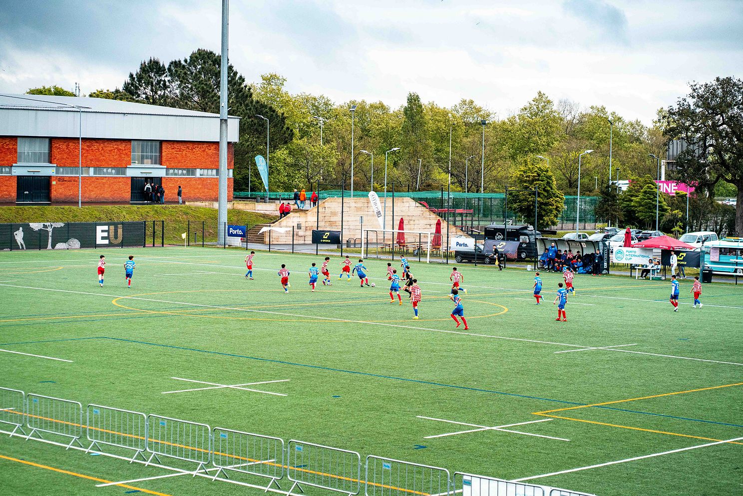 Full view of a tournament pitch during a match